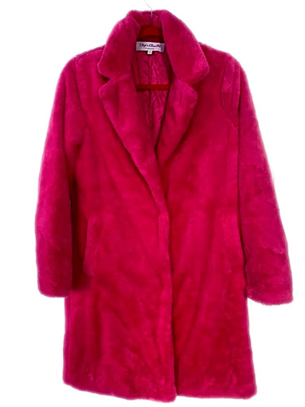 Gigi's Closette Coat Foux Fur Hot Pink Teddy Midi Coat Jacket New size Small